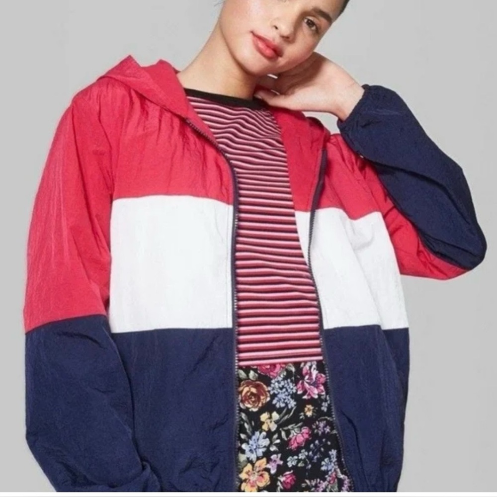 Wild Fable Colorblock Windbreaker Jacket Medium Y2K Sporty Hooded Streetwear